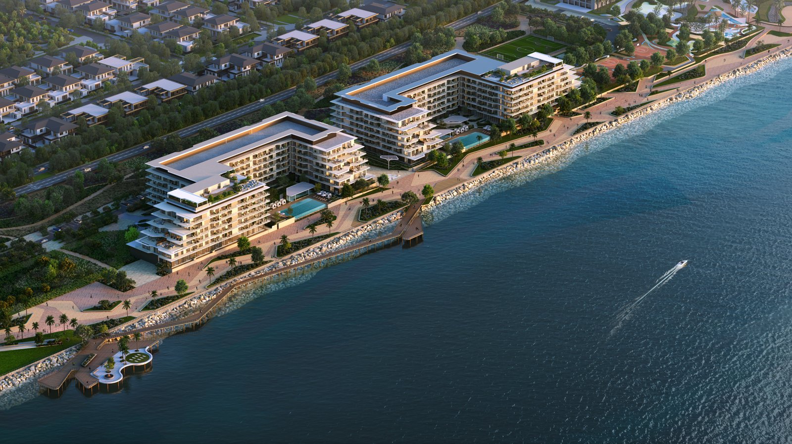 Waterfront promenade fronting the Bashayer Phase 2 community on Hudayriyat Island, Abu Dhabi