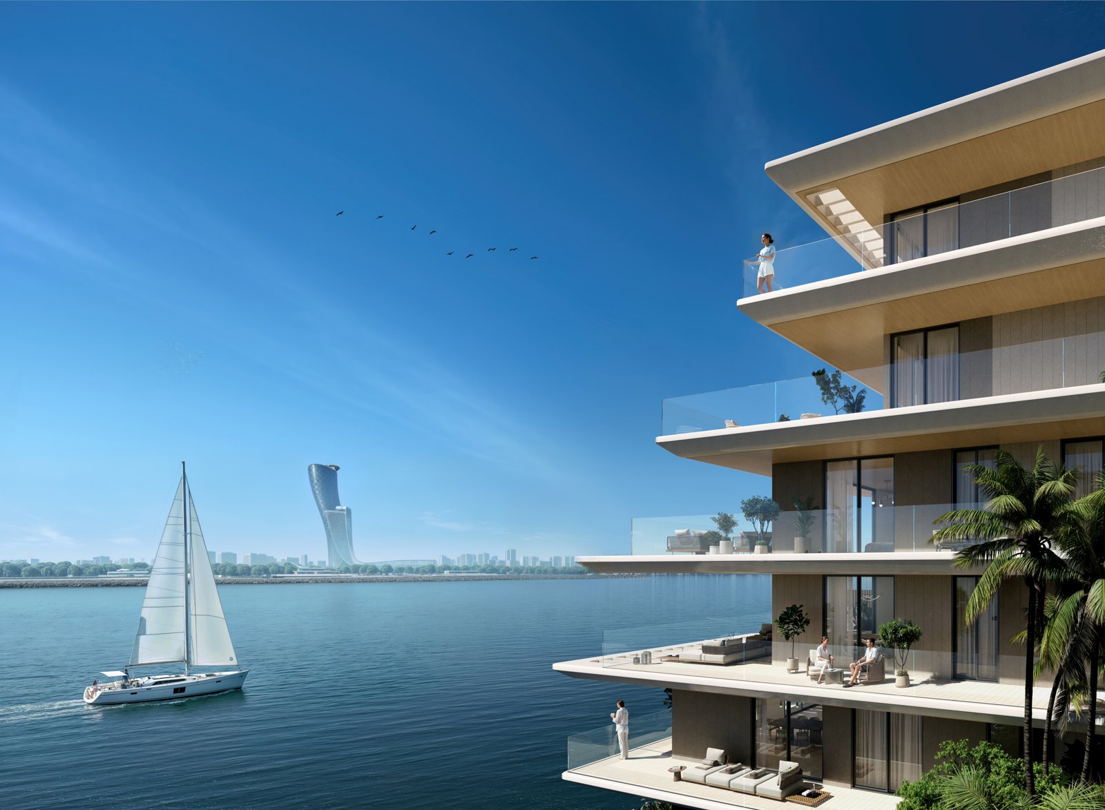 Waterfront promenade fronting the Bashayer Phase 2 community on Hudayriyat Island, Abu Dhabi